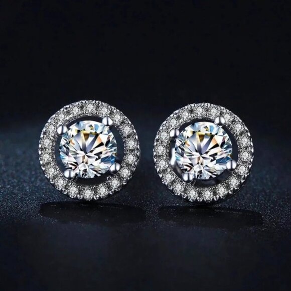 Jewelry - ROUND SILVER DIAMOND EARRINGS